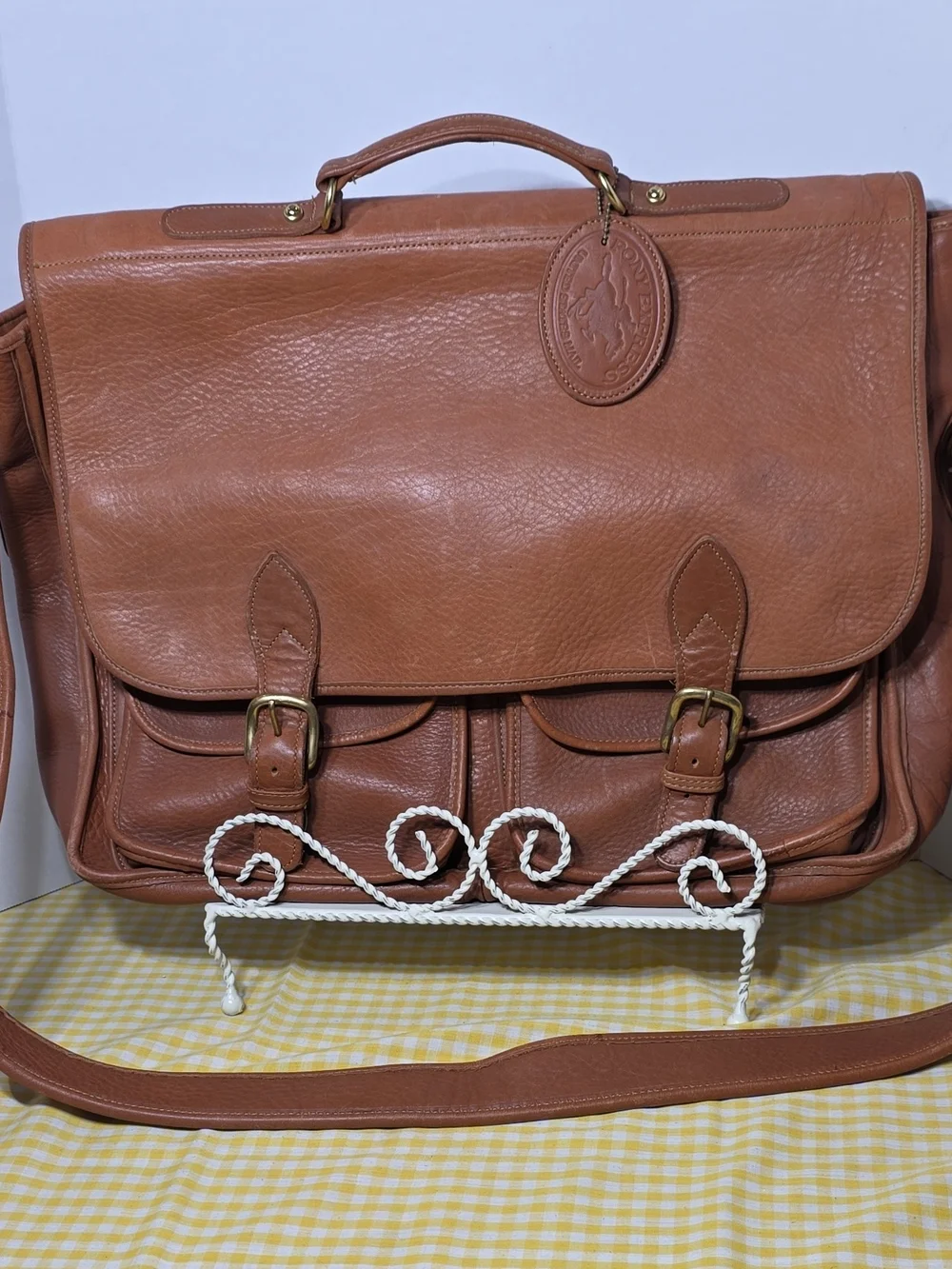 Pony Express Messenger Bag Leather Brown Buckle Flap Adjustable Strap Pockets
